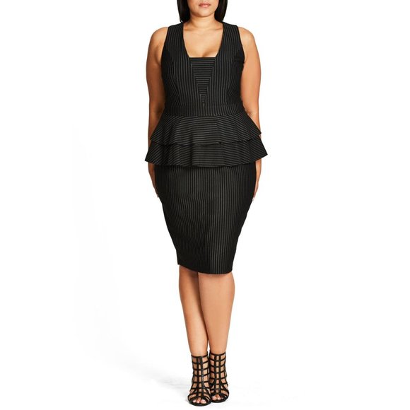 NWT Womens Size 24 Nordstrom City Chic Sexy Stripe Tiered Peplum Sheath Dress - Picture 1 of 4